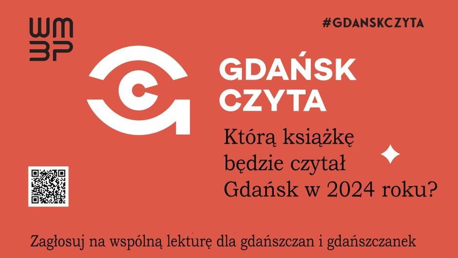 Gdańsk czyta - plakat w kolorze czerwonym z opisem wydarzenia