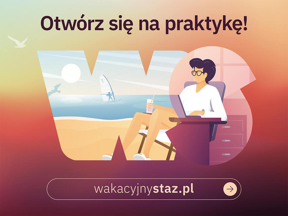 grafika z napisem otwórz się na praktykę wakacyjnystaz.pl
