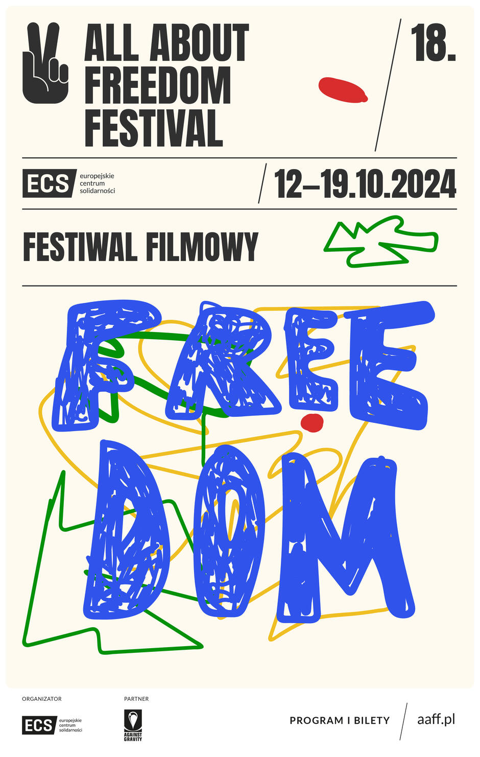 prosty graficzny plakat z napisami zapowiadającymi festiwal