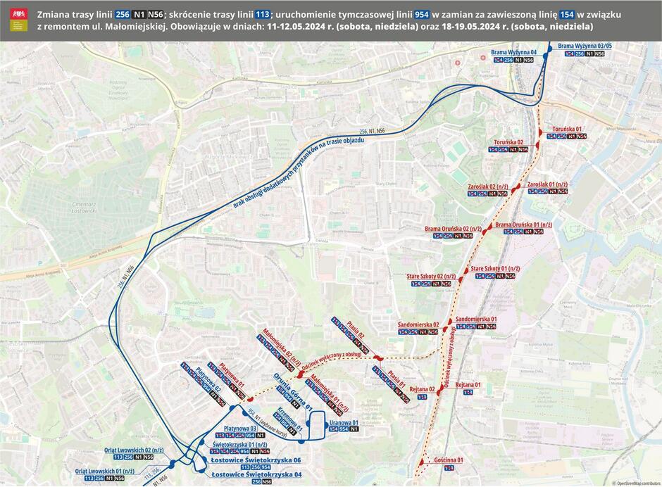 Grafika z trasami komunikacji miejskiej