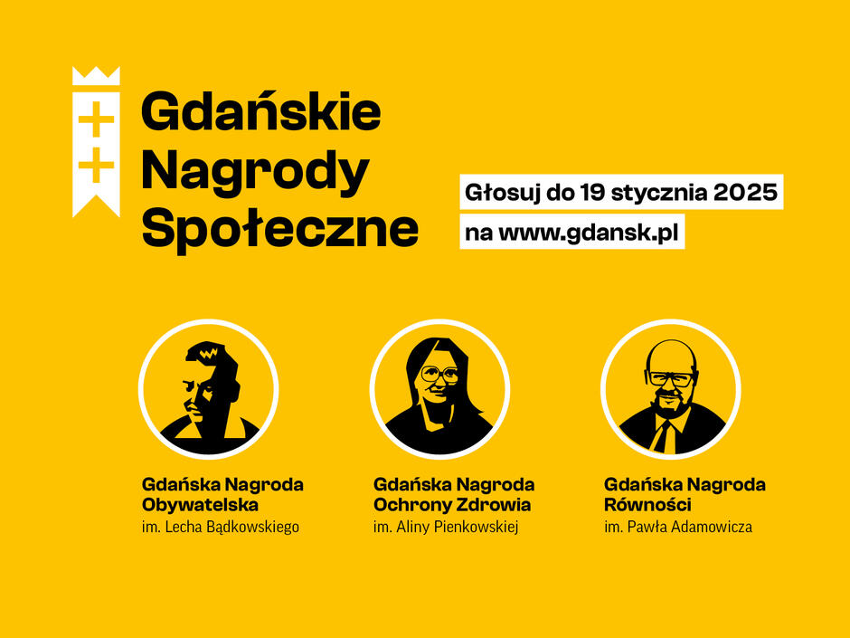 Żółta plansza informacyjna: Gdańskie Nagrody Społeczne