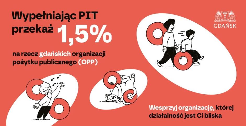 Firmowany przez Urząd Miejski w Gdańsku baner, promujący ideę przekazywania 1,5 procent podatku na organizacje pożytku publicznego