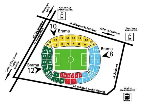 Mapa stadionu Polsat Plus Arena Gdańsk z dojazdami