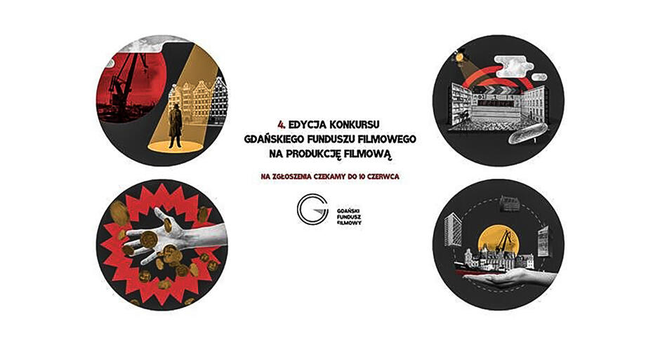 Grafika informująca o czwartej edycji konkursu Gdańskiego Funduszu Filmowego.