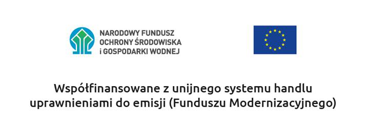 grafika przedstawia 2 logotypy, od lewej zielone drzewo na niebieskim tle jako logotyp Narodowego Funduszu Ochrony Środowiska i Gospodarki Wodnej oraz granatowy prostokąt a w nim koło z żółtych gwiazd jako logotyp Unii Europejskiej