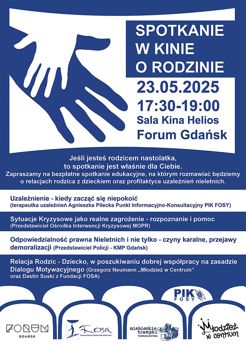 Plakat informujący o wydarzeniu Spotkanie w kinie o rodzinie .