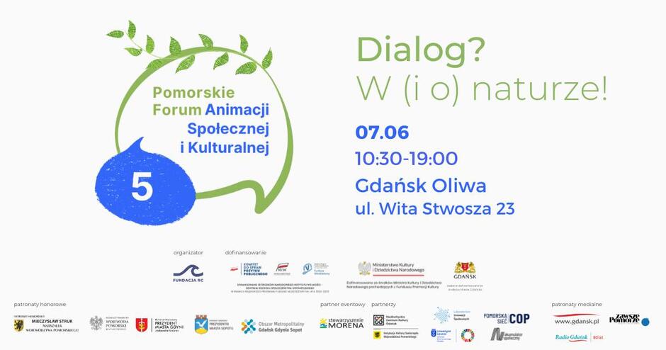 Grafika informującą o Pomorskim Forum Animacji Społecznej i Kulturalnej.