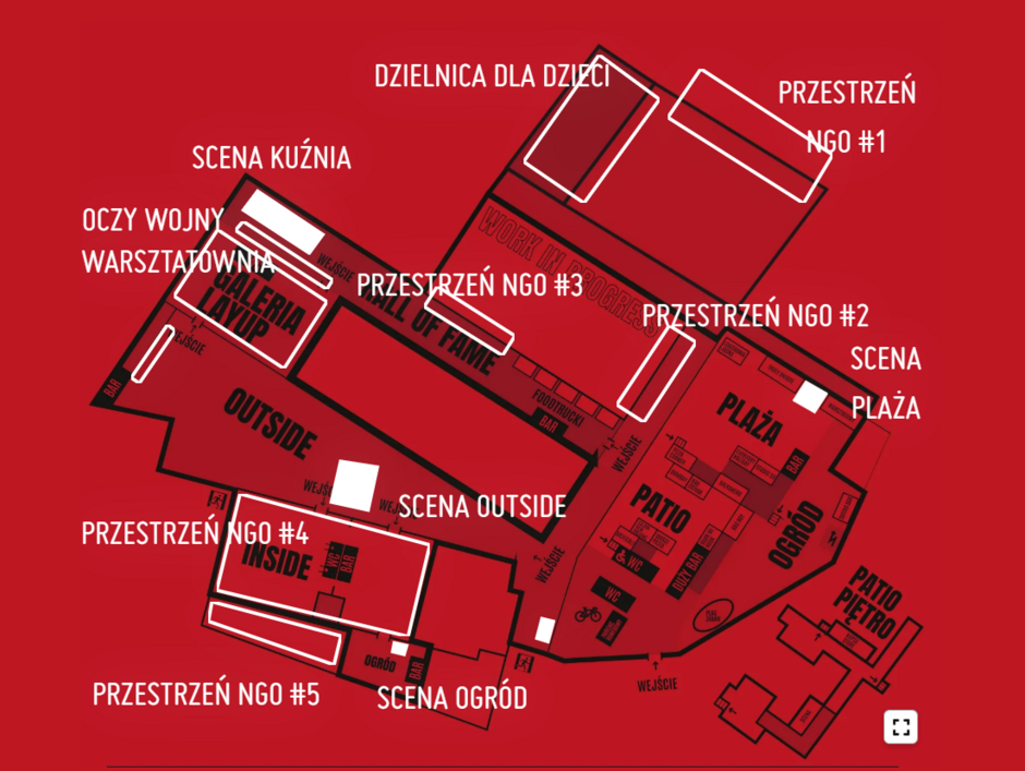 czerwona grafika z czarną mapką