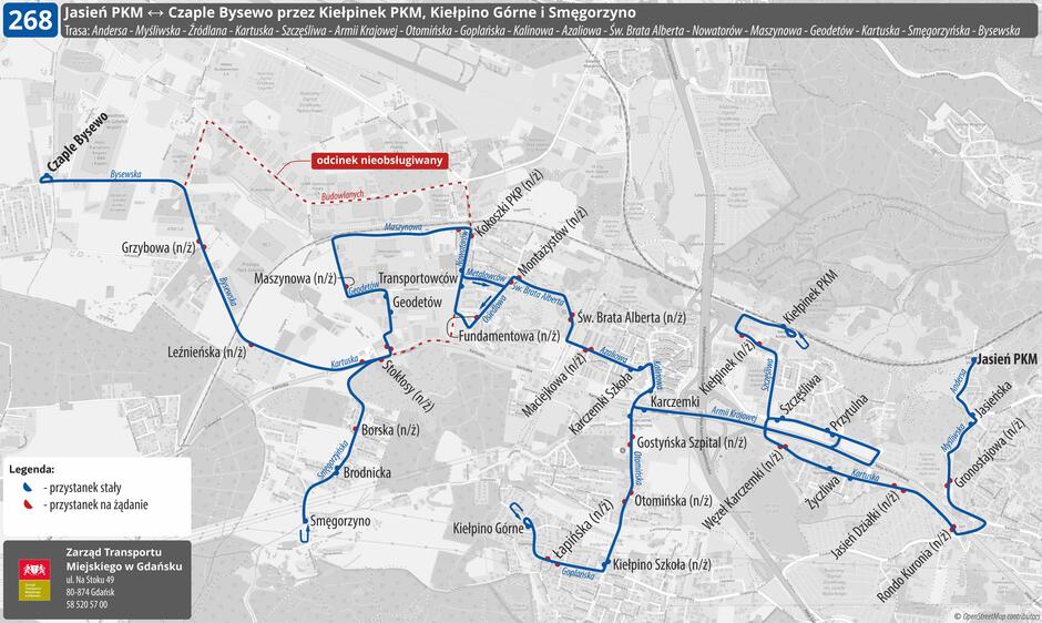 Mapka zmian autobusu 260