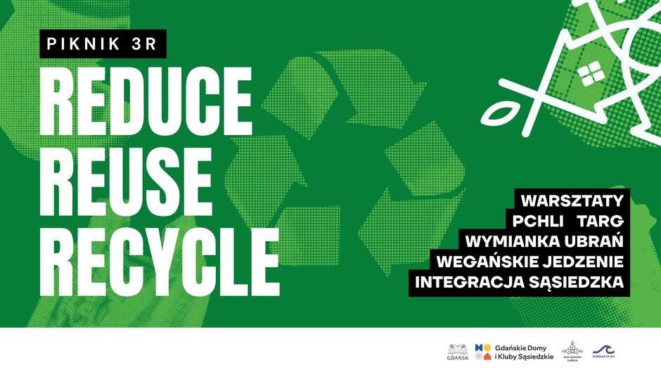 Grafika informująca o pikniku 3R - na zielonym tle napisy.