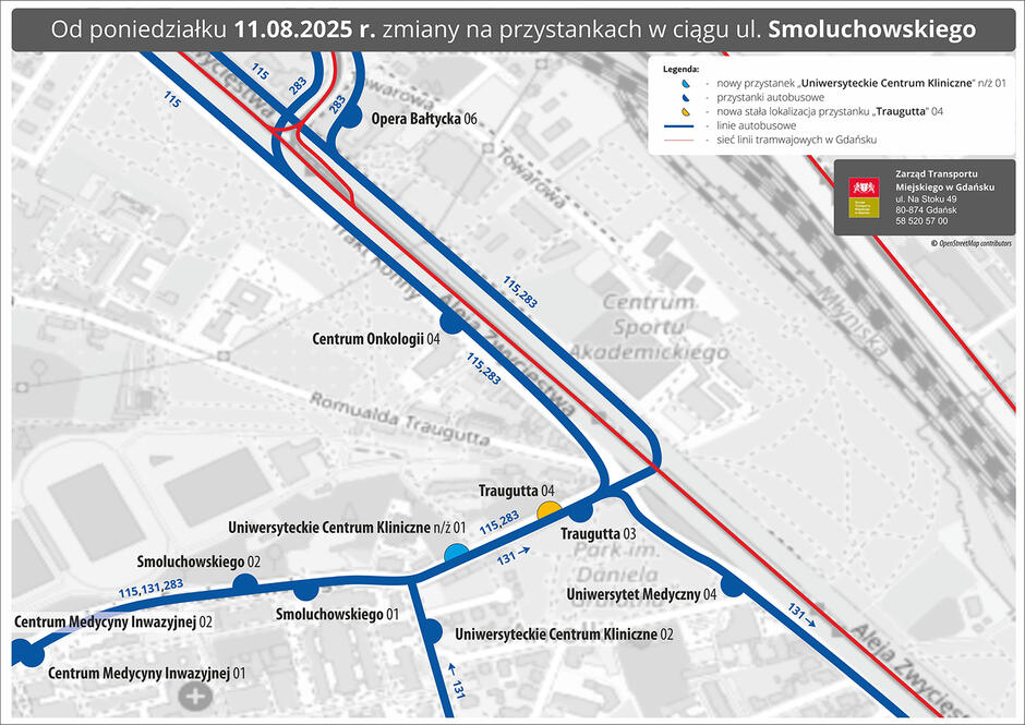 Grafika z mapą miasta informująca o zmianach w ruchu.
