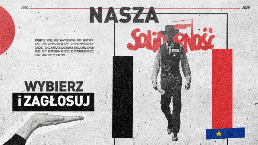 Baner promujący plebiscyt - hasła, które zawarte są także w artykule, po lewej postać szeryfa, grana przez Gary'ego Coopera w jednym z westernów 