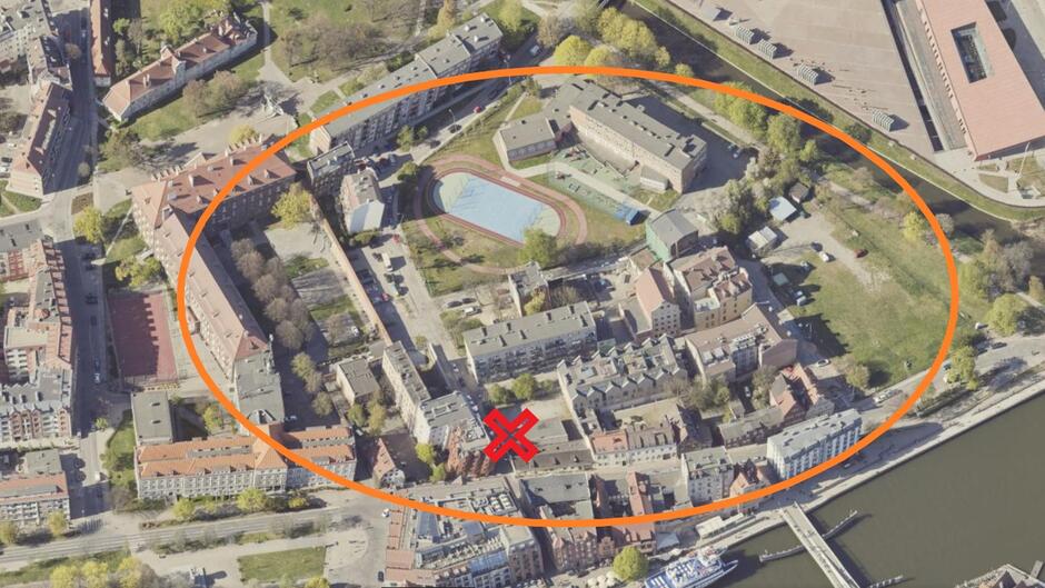 Mapa części miasta z naniesionymi wskazówkami dla odbiorcy