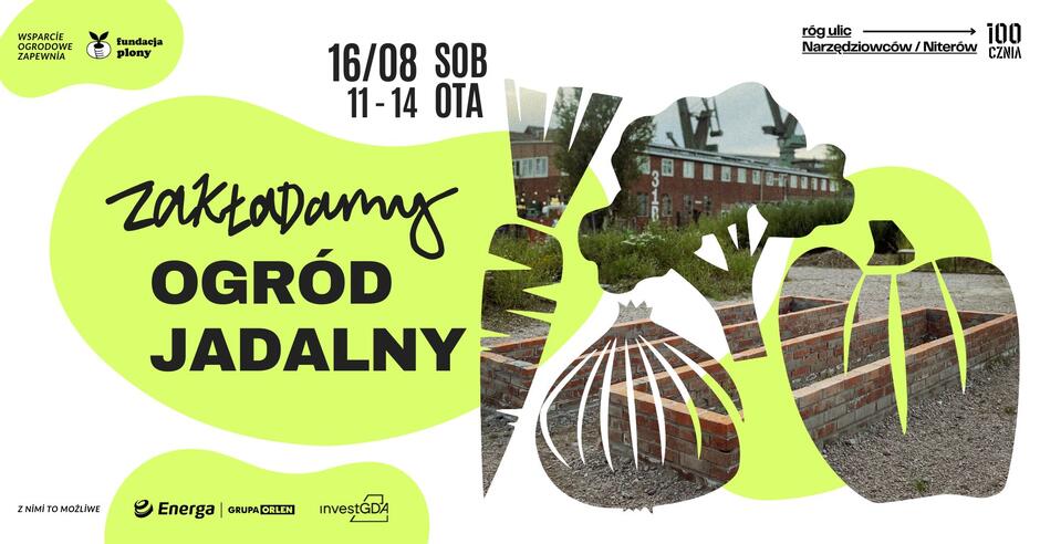 Grafika informująca o warsztatach, na których zakładany będzie ogród jadalny.