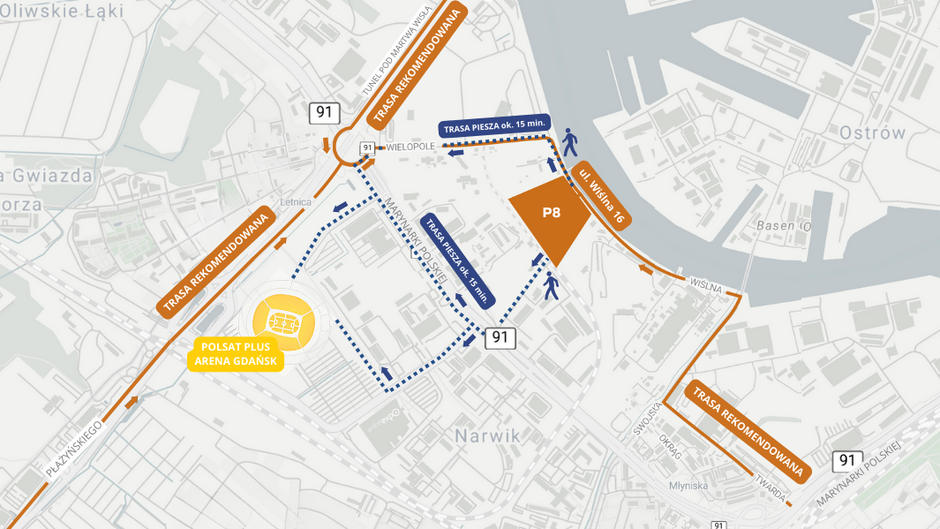 MAPA P8 DOJAZDY STADION