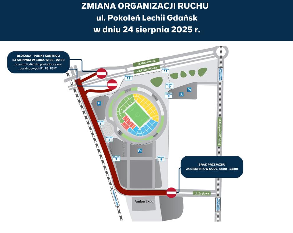 Mapka ze zmianami Organizacji Ruchu Mecz Lechia - Arka