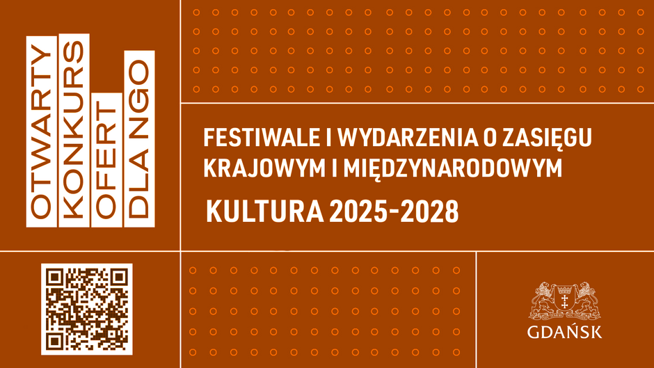 na grafice informacja o otwartym konkursie ofert dla organizacji pozarządowych, festiwale i wydarzenia o zasięgu krajowym i międzynarodowym. kultura 2025-2028