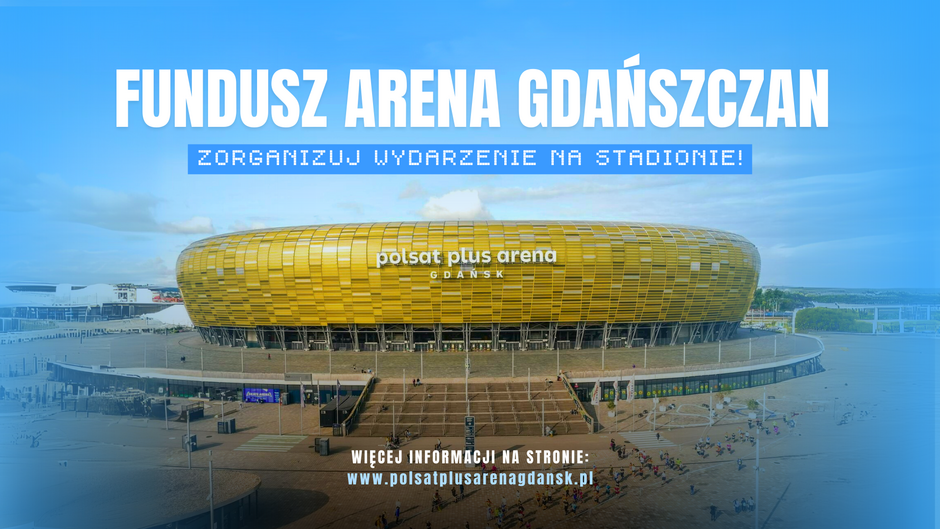 Grafika ze zdjęciem stadionu i informacją o funduszu na wydarzenia na stadionie.