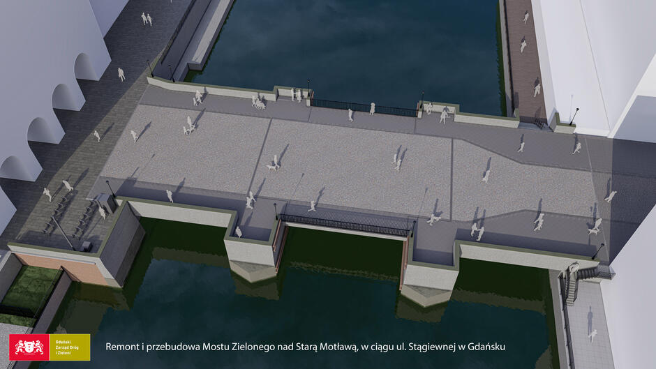 wizualizacja przedstawia wyremontowany most z lotu ptaka