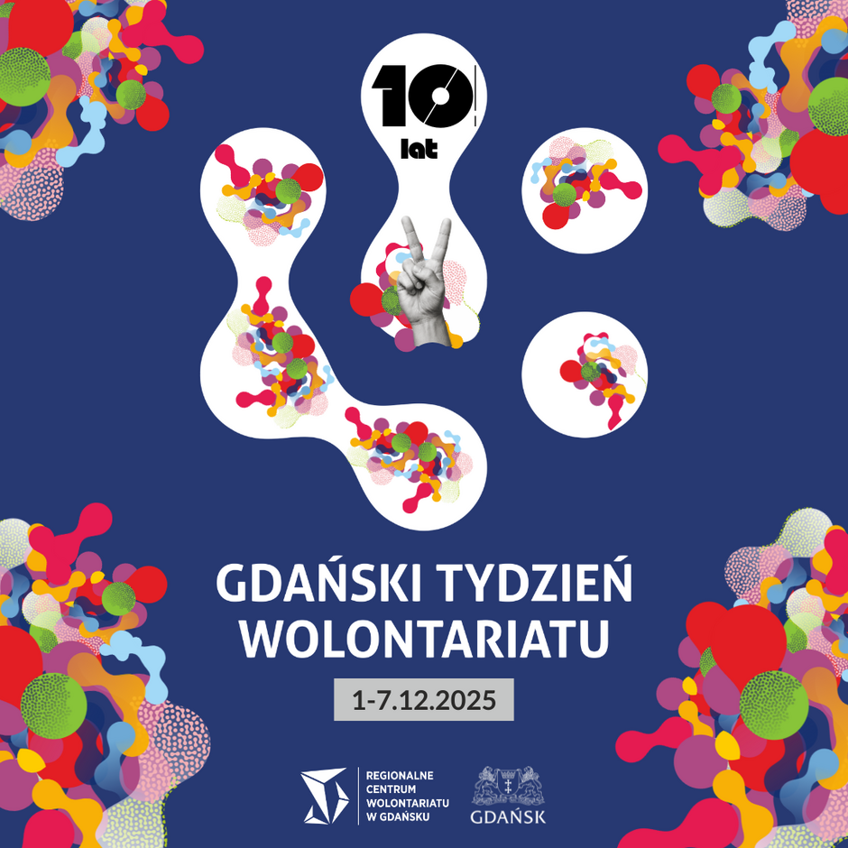 Plakat graficzny informujący o Gdańskim Tygodniu Wolontariatu.