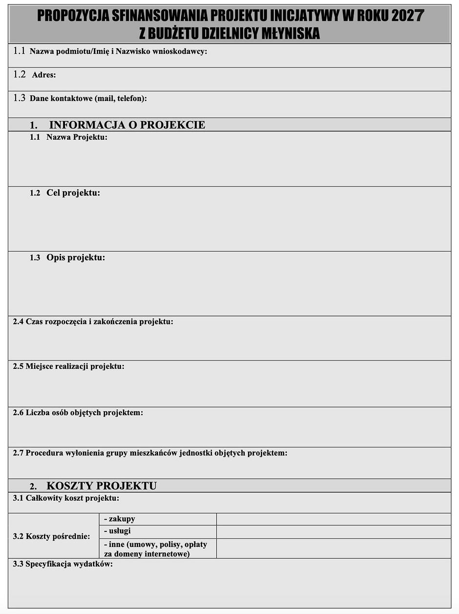 Propozycja sfinansowania projektu inicjatywy w roku 2027 z budżetu dzielnicy Młyniska