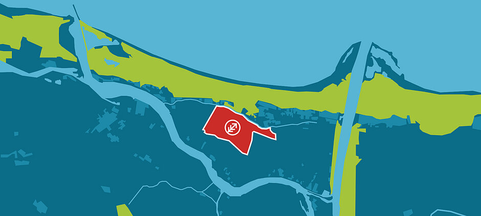 Mapka Wyspy Sobeszewskiej z zaznaczonym terenem na którym będzie odbywało się Jamboree.