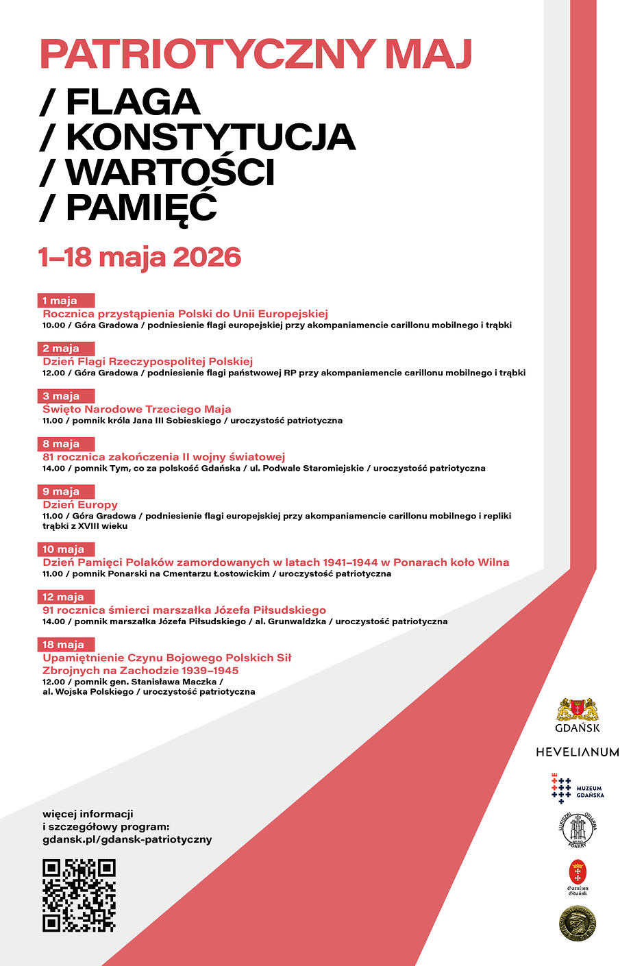 Grafika z rozpiską wydarzeń na "Patriotyczny Maj"