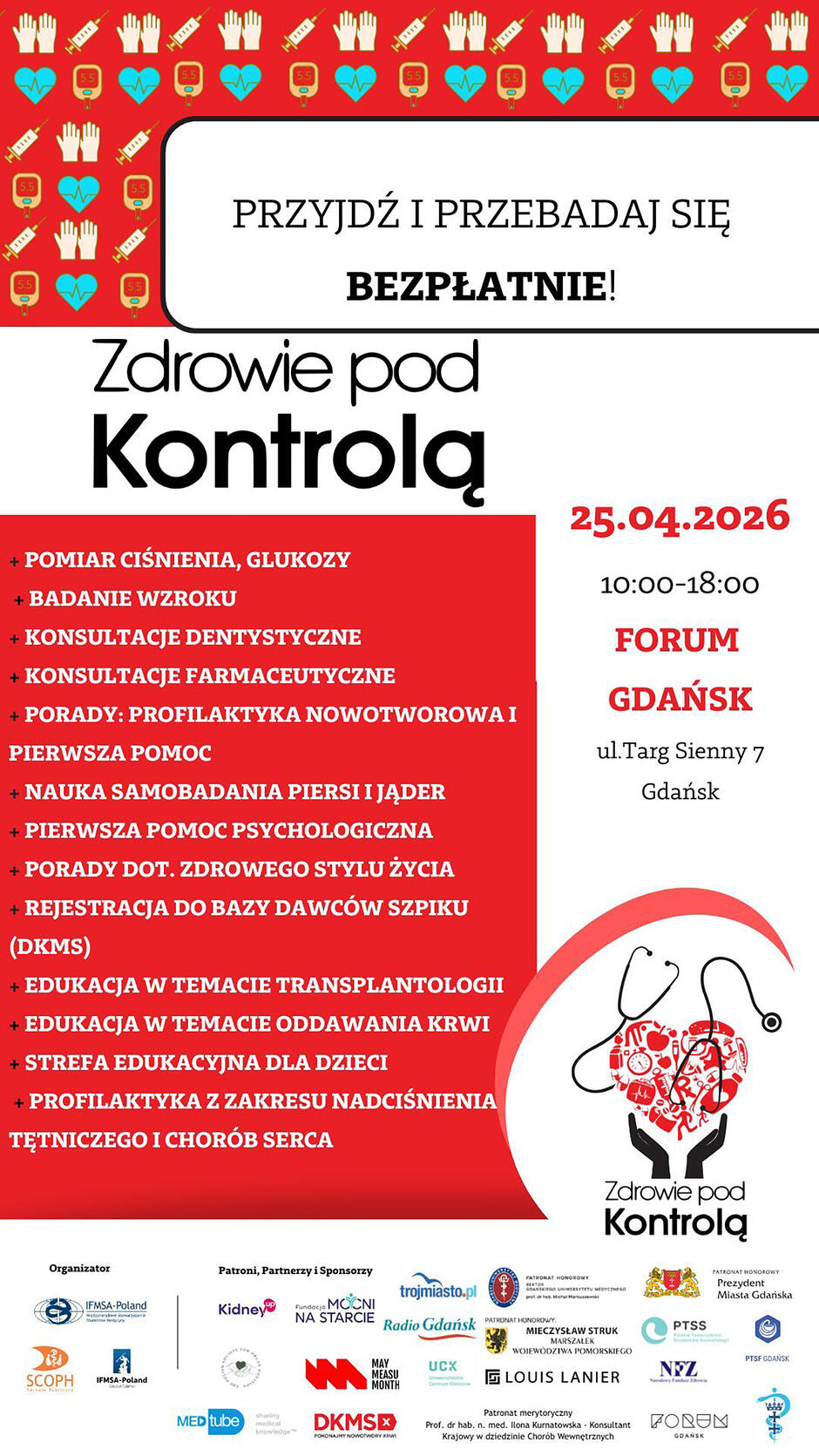 Plakat graficzny z informacją o akcji "Zdrowie pod kontrolą".
