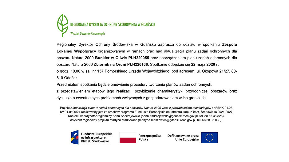 Zaproszenie Regionalnego Dyrektora Ochrony Środowiska w Gdańsku do udziału w spotkaniu Zespołu Lokalnej Współpracy