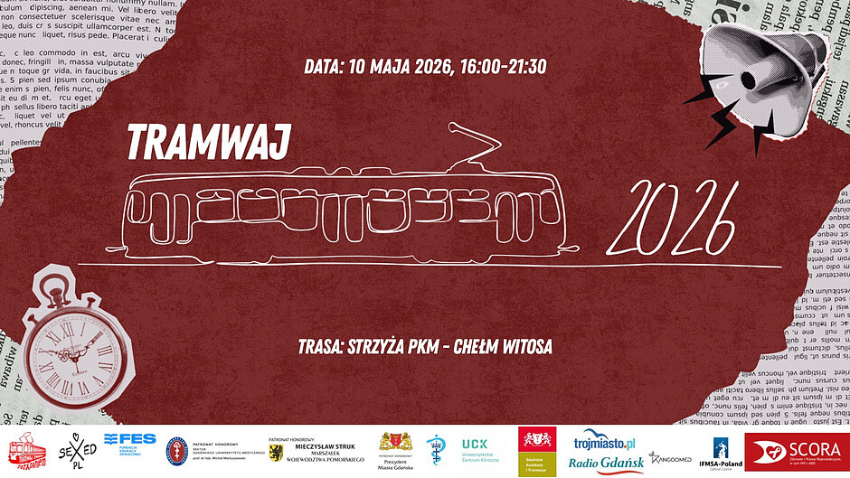 Grafika informująca o akcji profilaktyki HIV w tramwaju.