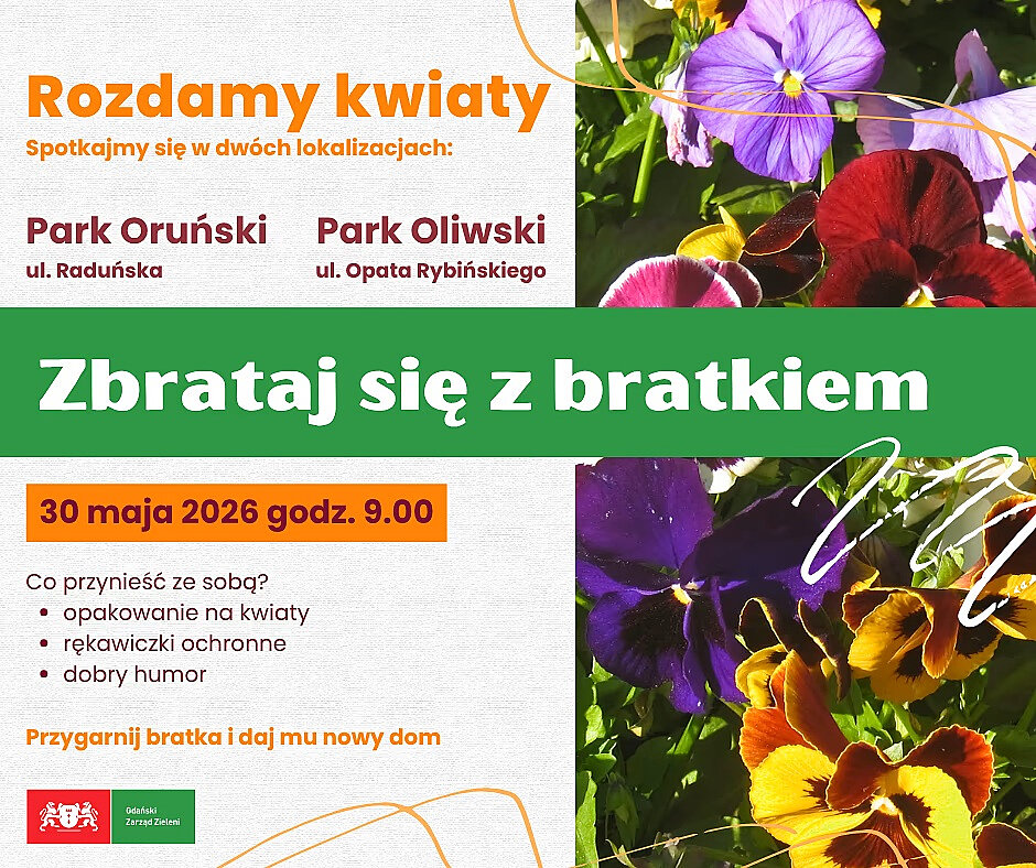 Grafika informująca o akcji rozdawania sadzonek kwiatów.