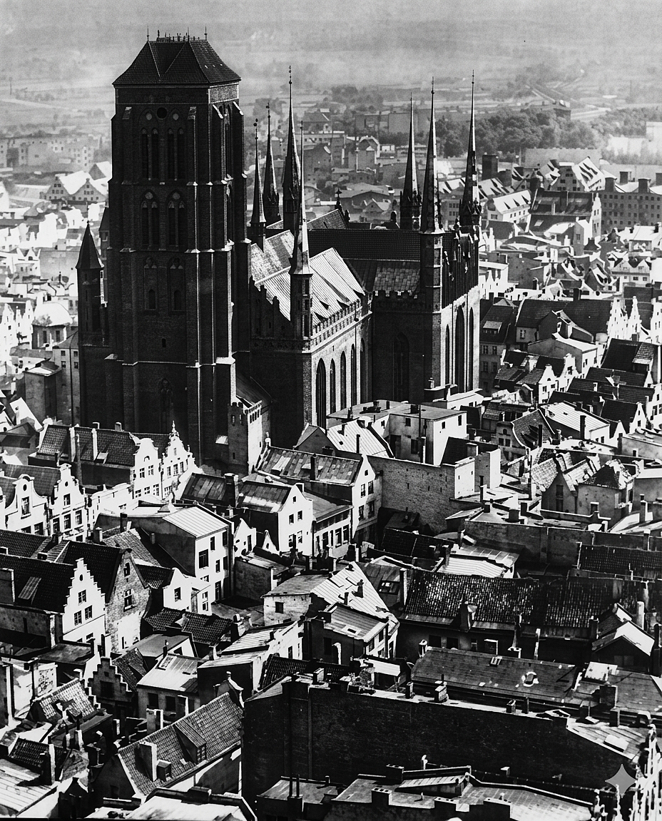 Kościół Najświętszej Marii Panny z lotu ptaka, 1930