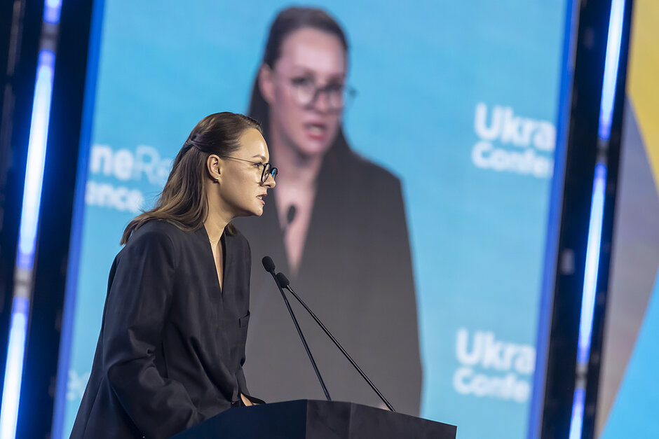 Premier Julija Swyrydenko w swoim przemówieniu podziękowała Polakom za pomoc.