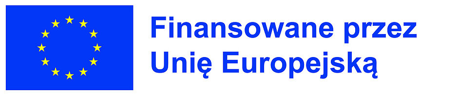 Grafika z flagą Unii Europejskiej i napisem: Finansowane przez Unie Europejską .