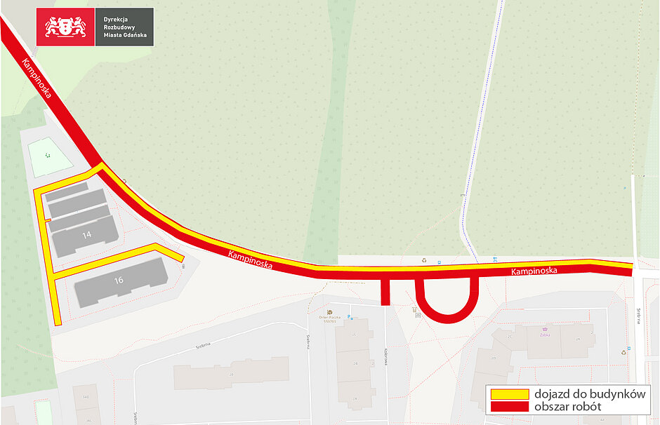 Mapa z utrudnieniami na ul. Kampinoskiej 