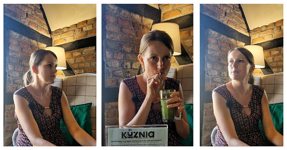 Trzy portretowe zdjęcia młodej kobiety