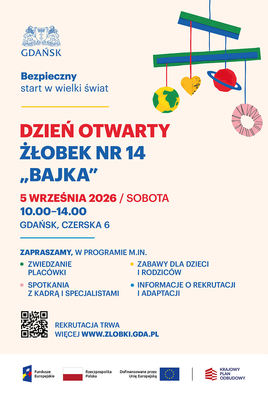Plakat informujący o dniu otwartym w żłobku.