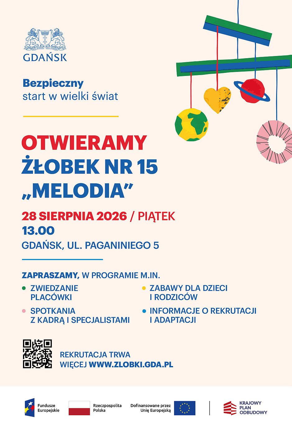 Plakat informujący o dniu otwartym w żłobku.