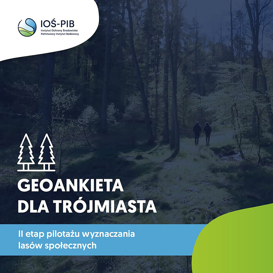 Grafika ze zdjęciem lasu i informacja o ankiecie.
