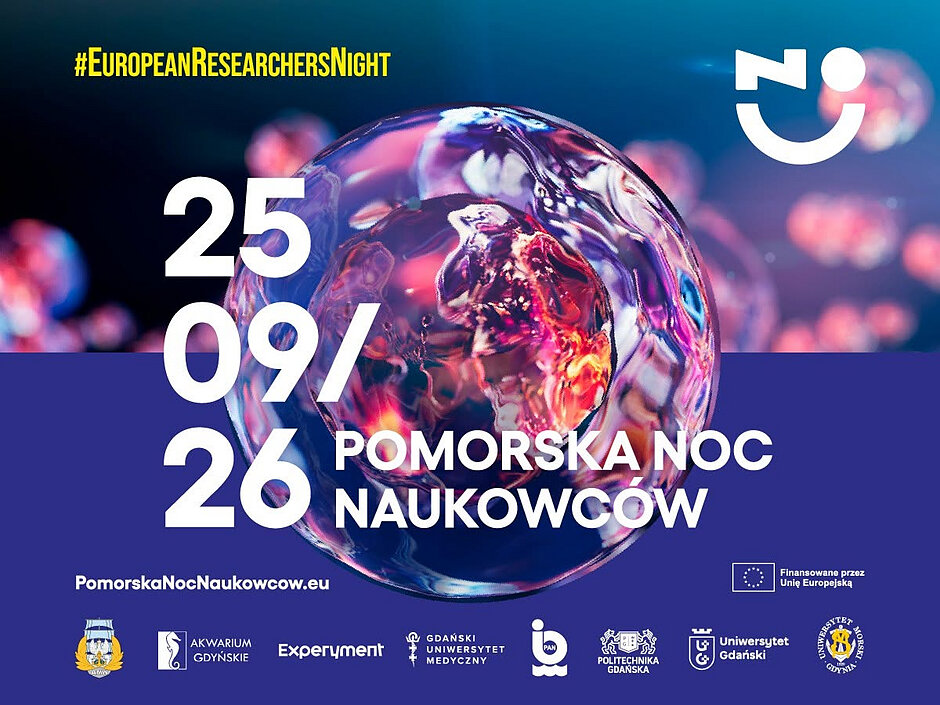 Grafika z informacją o Pomorskiej Nocy naukowców.