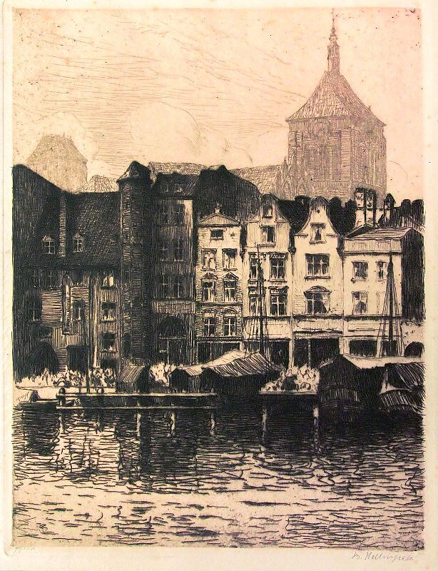 Hellingrath_Berthold_Franz_Rybackie_Pobrzeże_z_Bramą_Straganiarską,_w_tle_kościół_św._Jana,_około_1920