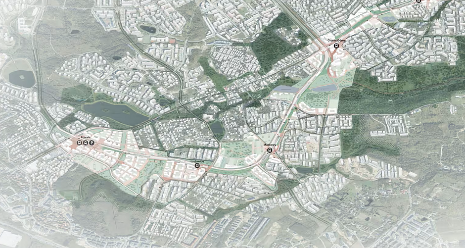 rysunek urbanistyczny prezentujący założenia koncepcji 