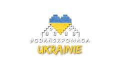Na białym tle logo akcji Gdańsk pomaga Ukrainie