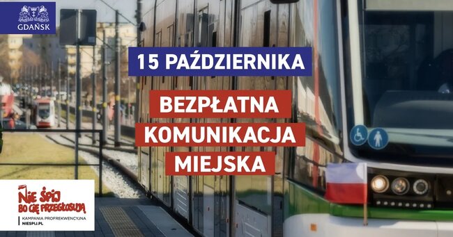 Plansza informacyjna: bezpłatna komunikacja miejska w dniu wyborów 15 października
