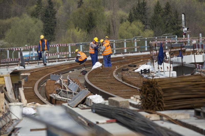 Kwiecień 2015. Budowa estakady tramwajowej na linii Siedlce - Piecki-Migowo