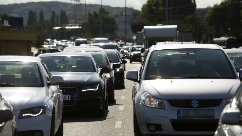 28 sierpnia 2017 roku, sparaliżowana ulica Marynarki Polskiej na skutek zamknięcia jednej rury tunelu pod Martwą Wisłą 