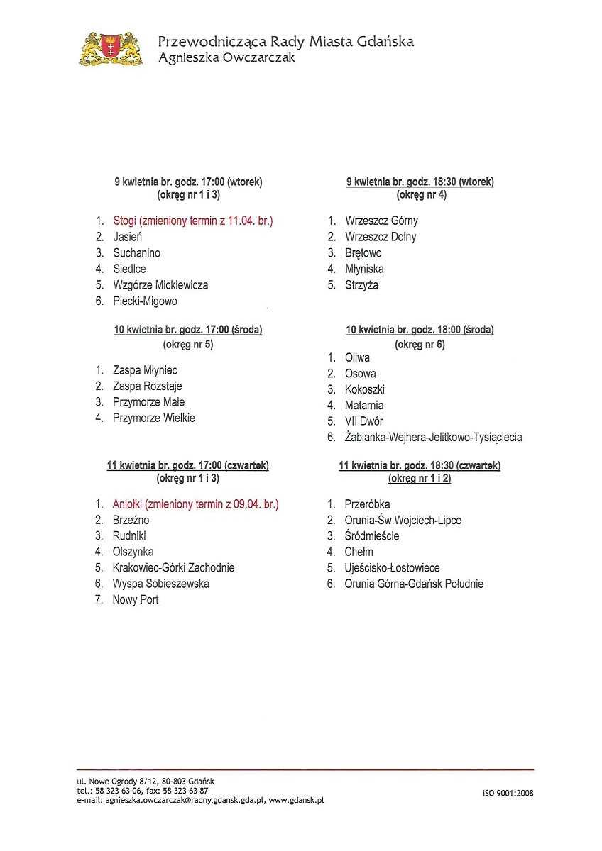 Harmonogram spotkań