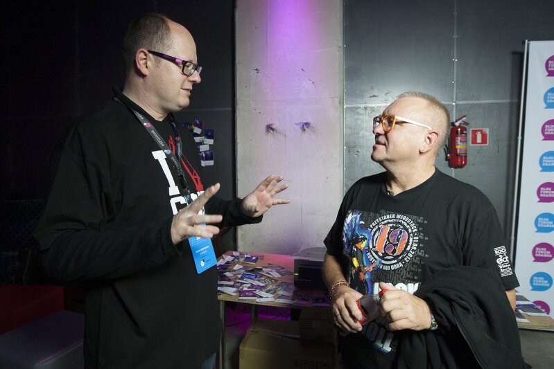 Prezydent Paweł Adamowicz i Jerzy Owsiak w 2013 r., podczas Blog Forum Gdańsk