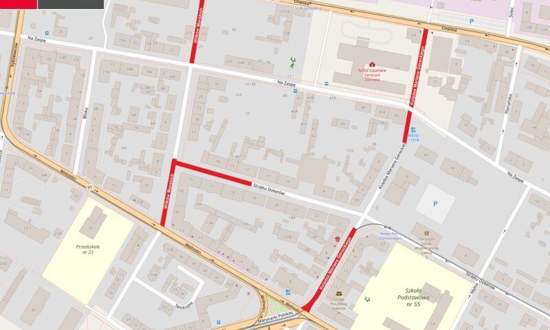 mapa, fragment dzielnicy Nowy Port