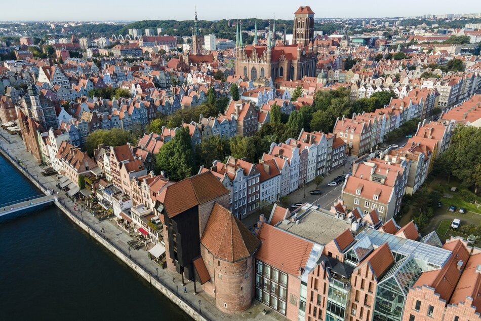 Gdańsk, widok z drona na Główne Miasto